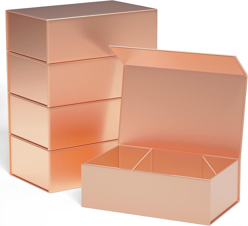 ROSTELACK Gift Boxes 12"x6"x4" with Magnetic Closure Lid Gift Boxes for Presents,Bridesmaid Gifts Box,Cute Box,Luxury for Gift Packaging, Magnetic Gift Box for Wrapping Gifts (Rose Gold/5PCS) - Image 1